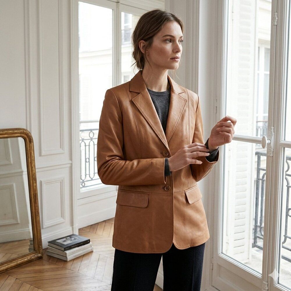 Chadwick's Women's Dark Tan Leather Blazer Size 6